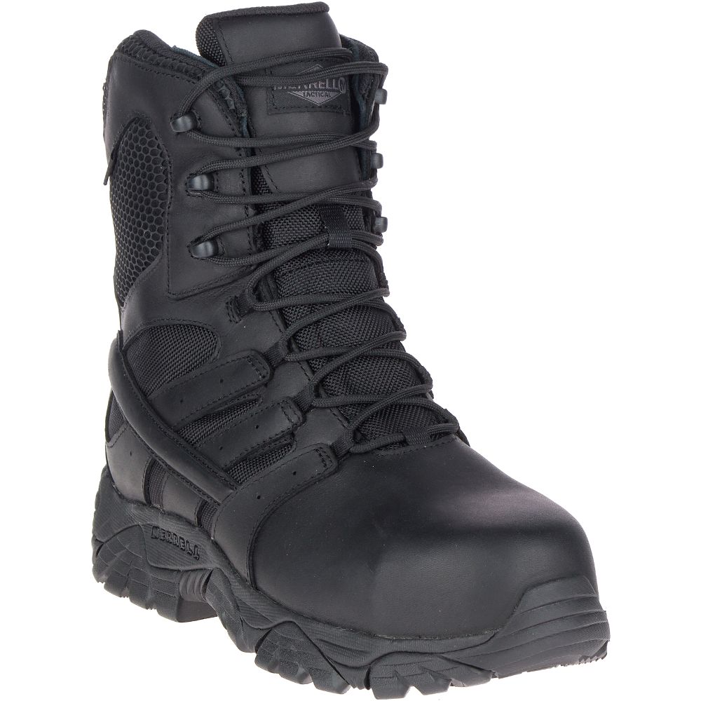 Merrel Moa 8" Tactica ResponsWaterproo Com To Wor Boots Wid Widt Black