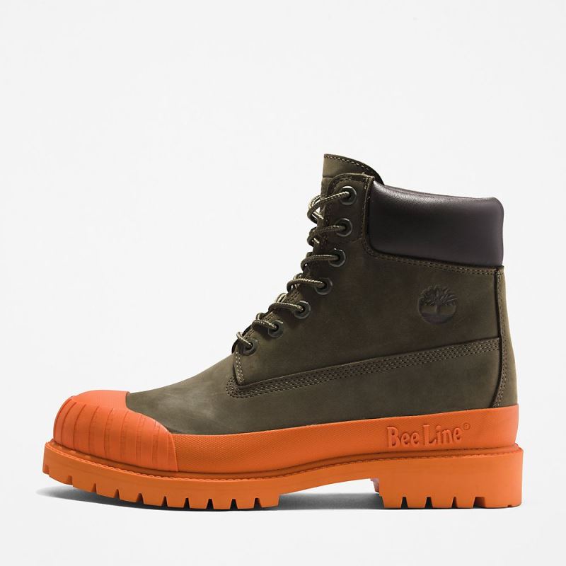 Timberland Bee Line x 6 Inch Rubber Toe Boot for Men in Dark Green/Orange