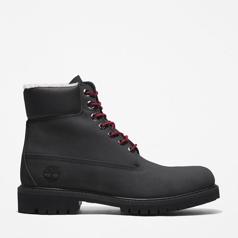 Timberland Premium 6 Inch Winter Boot for Men in Black with Red