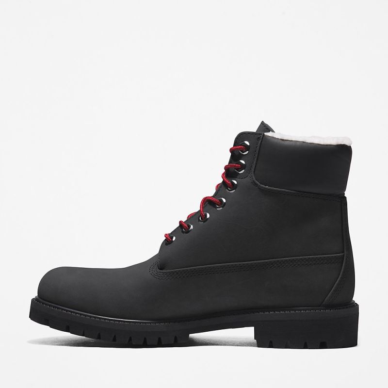 Timberland Premium 6 Inch Winter Boot for Men in Black with Red