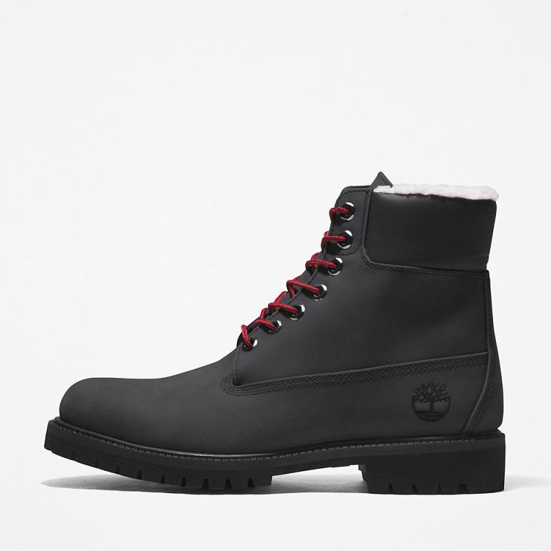 Timberland Premium 6 Inch Winter Boot for Men in Black with Red