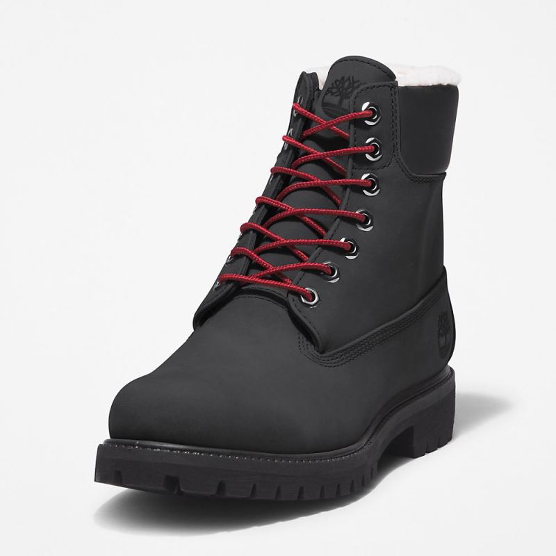 Timberland Premium 6 Inch Winter Boot for Men in Black with Red