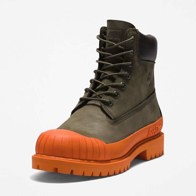 Timberland Bee Line x 6 Inch Rubber Toe Boot for Men in Dark Green/Orange