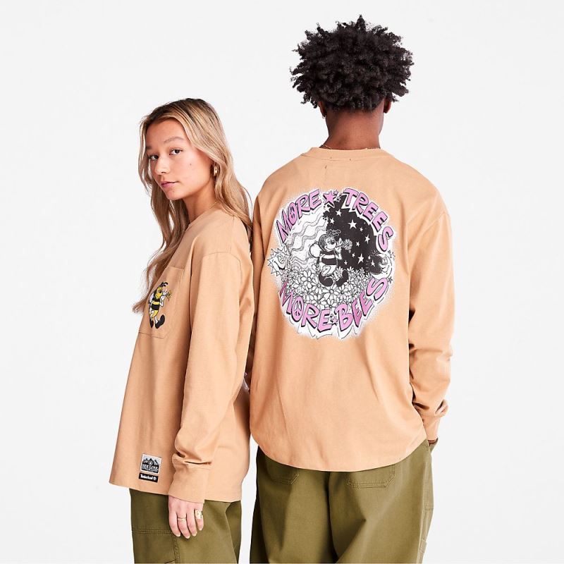 Timberland Bee Line x Back-graphic Long-sleeved T-Shirt in Brown