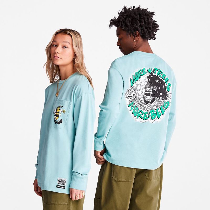 Timberland Bee Line x Back-graphic Long-sleeved T-Shirt in Blue