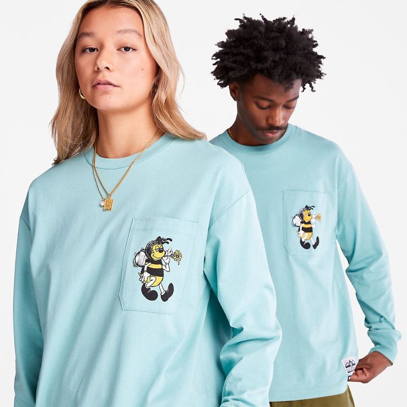 Timberland Bee Line x Back-graphic Long-sleeved T-Shirt in Blue