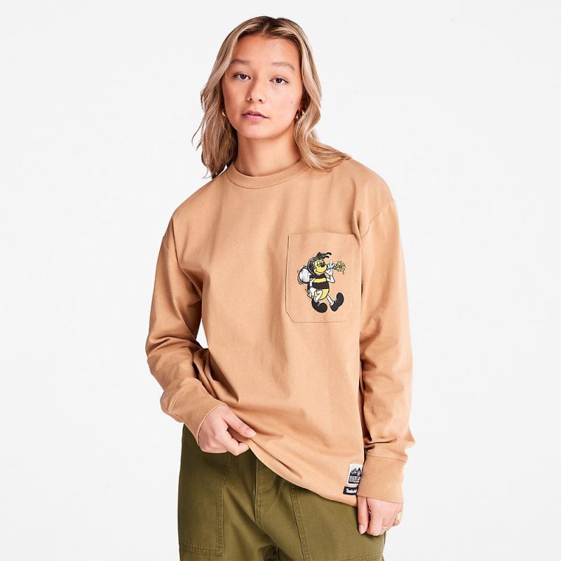 Timberland Bee Line x Back-graphic Long-sleeved T-Shirt in Brown