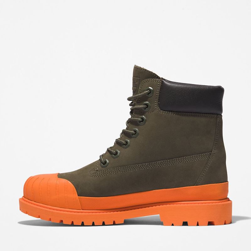 Timberland Bee Line x 6 Inch Rubber Toe Boot for Women in Dark Green/Orange