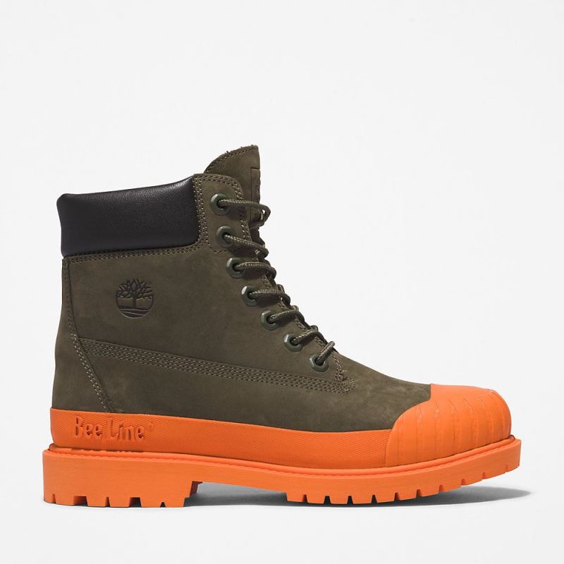 Timberland Bee Line x 6 Inch Rubber Toe Boot for Women in Dark Green/Orange