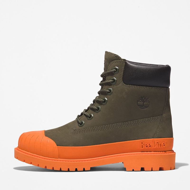 Timberland Bee Line x 6 Inch Rubber Toe Boot for Women in Dark Green/Orange