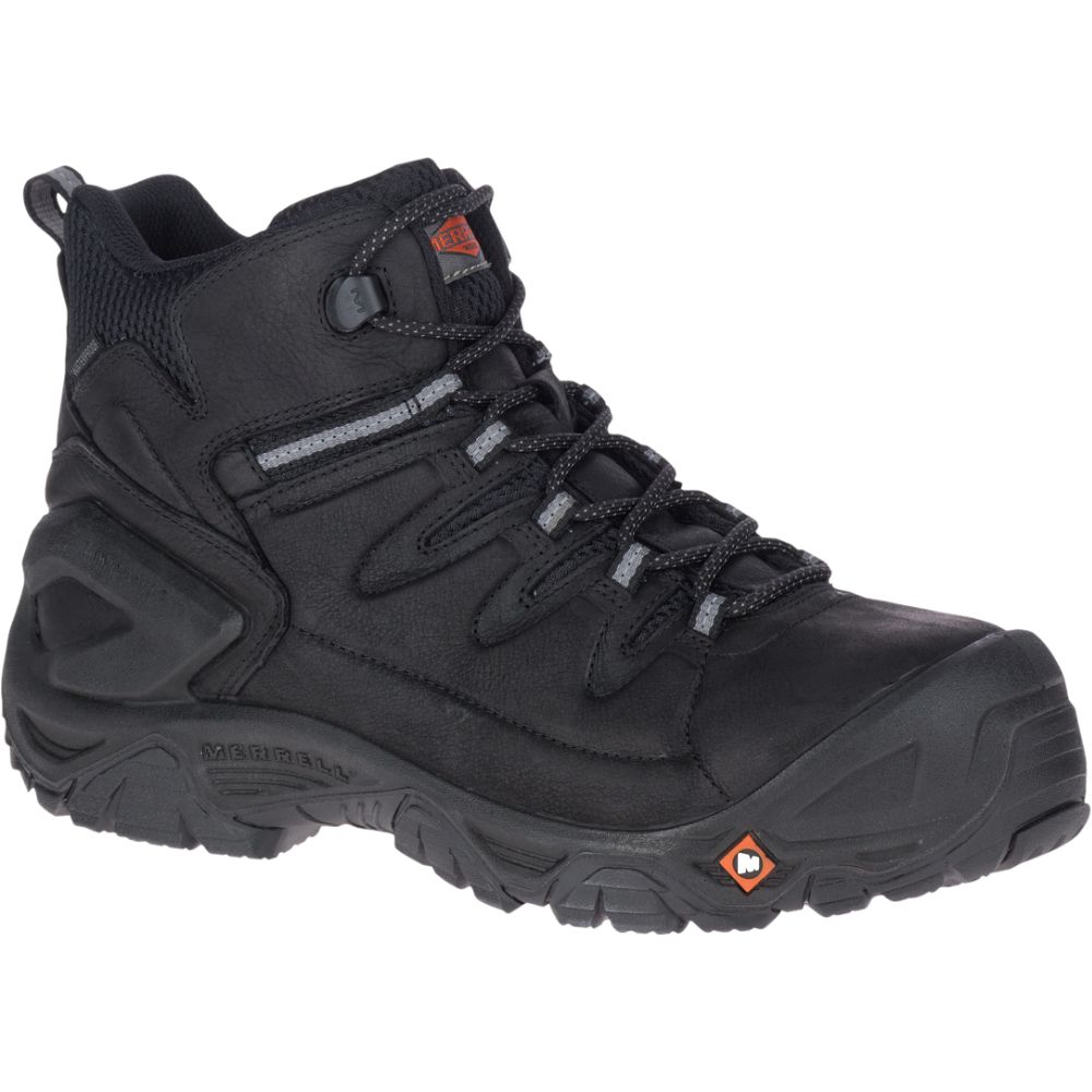 Merrel StrongfielLeathe 6&quotWaterproo Com To Wor Boots Black