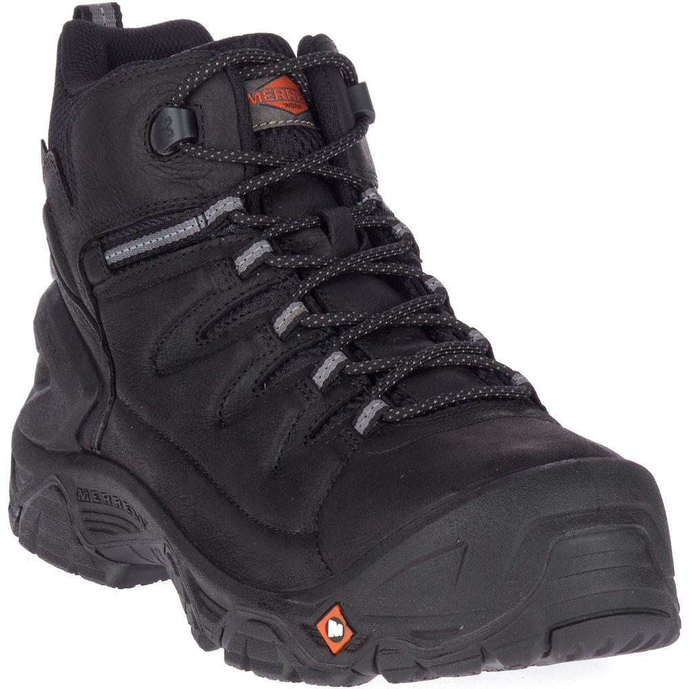 Merrel StrongfielLeathe 6&quotWaterproo Com To Wor Boots Black