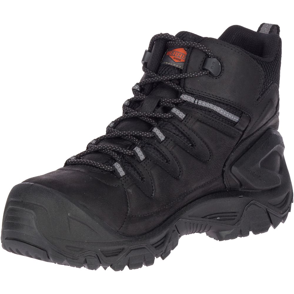 Merrel StrongfielLeathe 6&quotWaterproo Com To Wor Boots Black