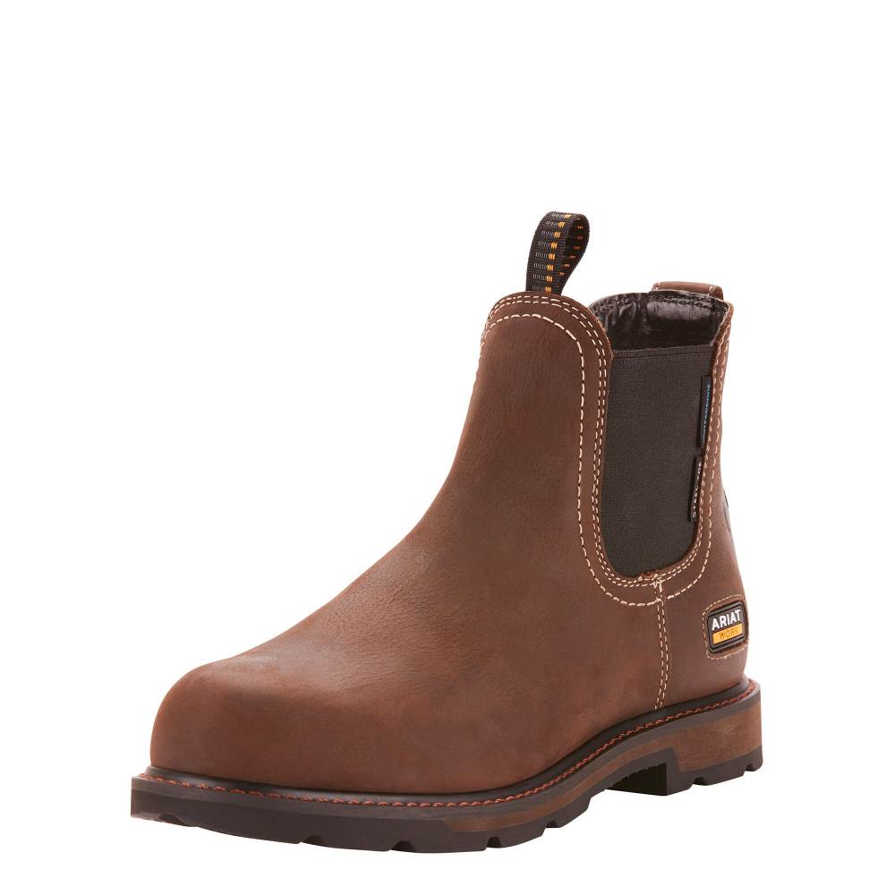 Ariat Groundbreaker Chelsea Waterproof Steel Toe Work Boot - DARK BROWN - Click Image to Close