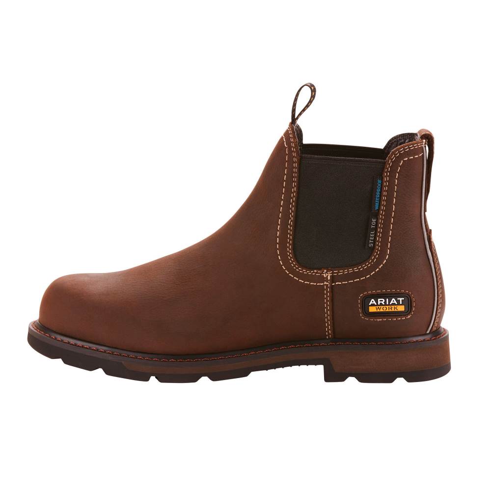 Ariat Groundbreaker Chelsea Waterproof Steel Toe Work Boot - DARK BROWN