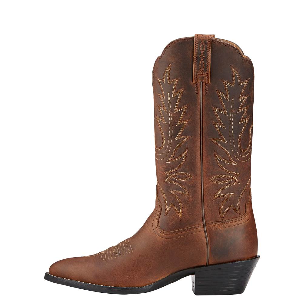 Ariat Heritage R Toe Western Boot - DISTRESSED BROWN