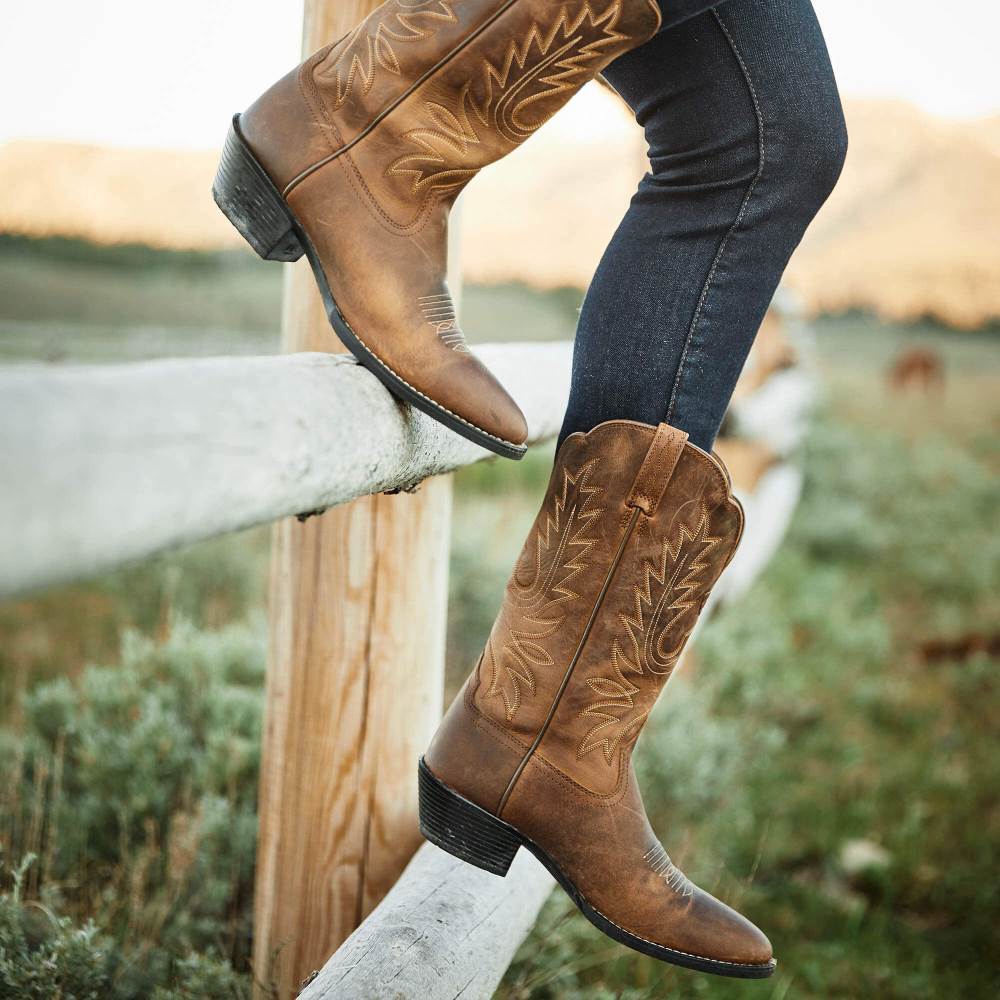 Ariat Heritage R Toe Western Boot - DISTRESSED BROWN