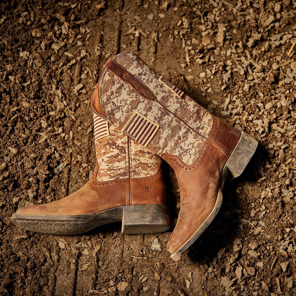 Ariat Round Up Patriot Western Boot - DISTRESSED BROWN