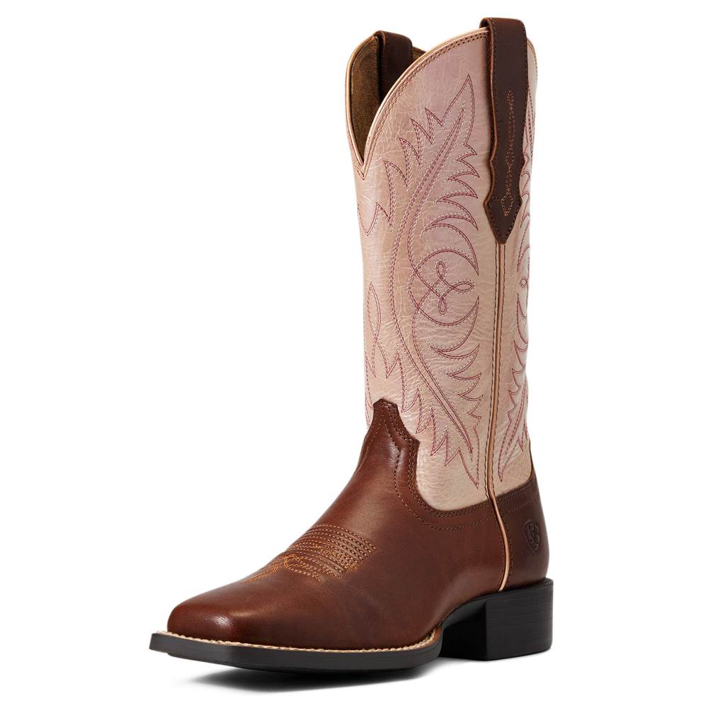 Ariat Round Up Wide Square Toe StretchFit Western Boot - FESTIVAL BROWN - Click Image to Close