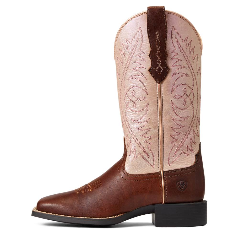 Ariat Round Up Wide Square Toe StretchFit Western Boot - FESTIVAL BROWN