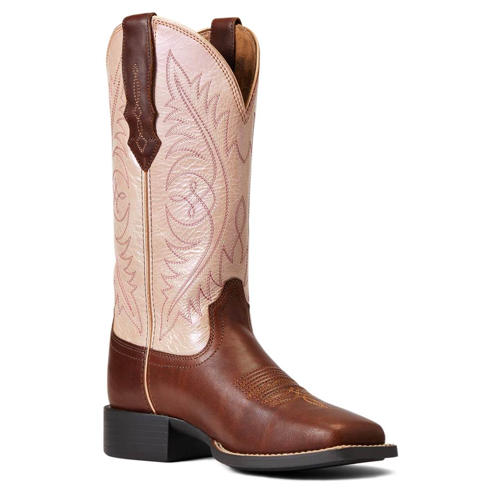 Ariat Round Up Wide Square Toe StretchFit Western Boot - FESTIVAL BROWN