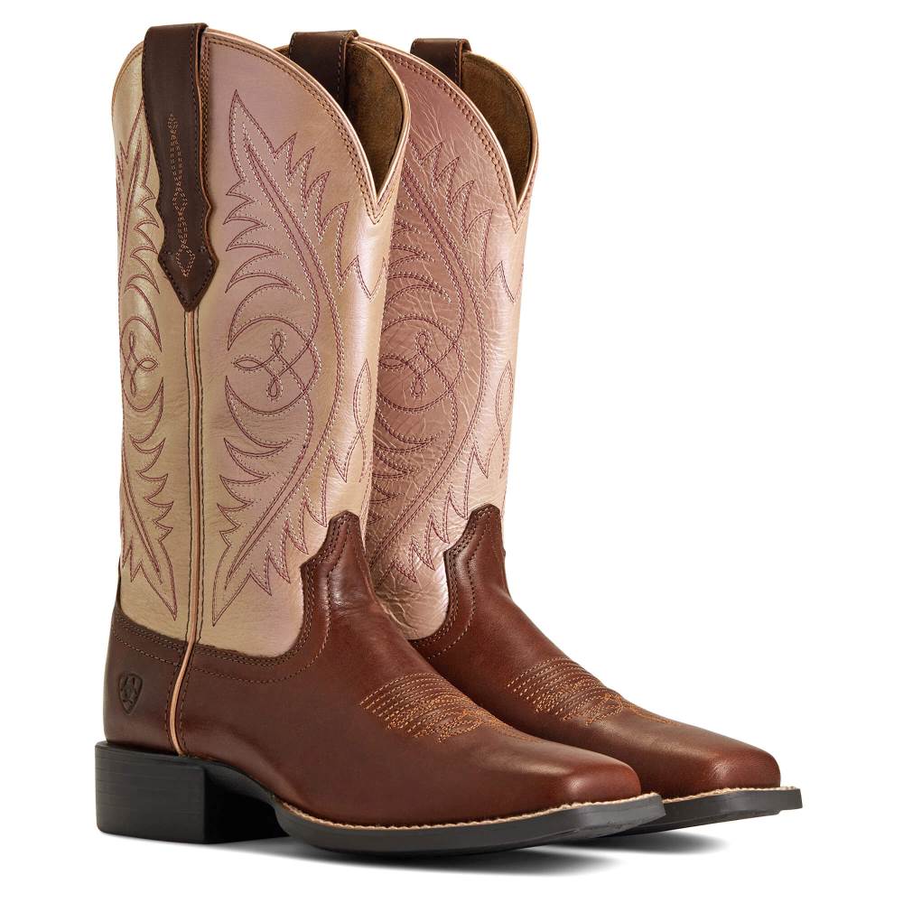 Ariat Round Up Wide Square Toe StretchFit Western Boot - FESTIVAL BROWN