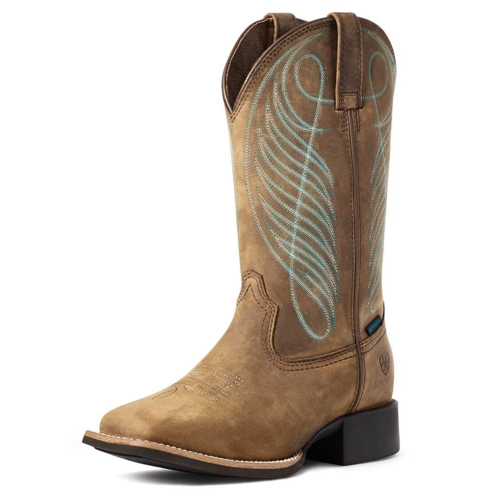 Ariat Round Up Wide Square Toe Waterproof Western Boot - DISTRESSED BROWN - Click Image to Close