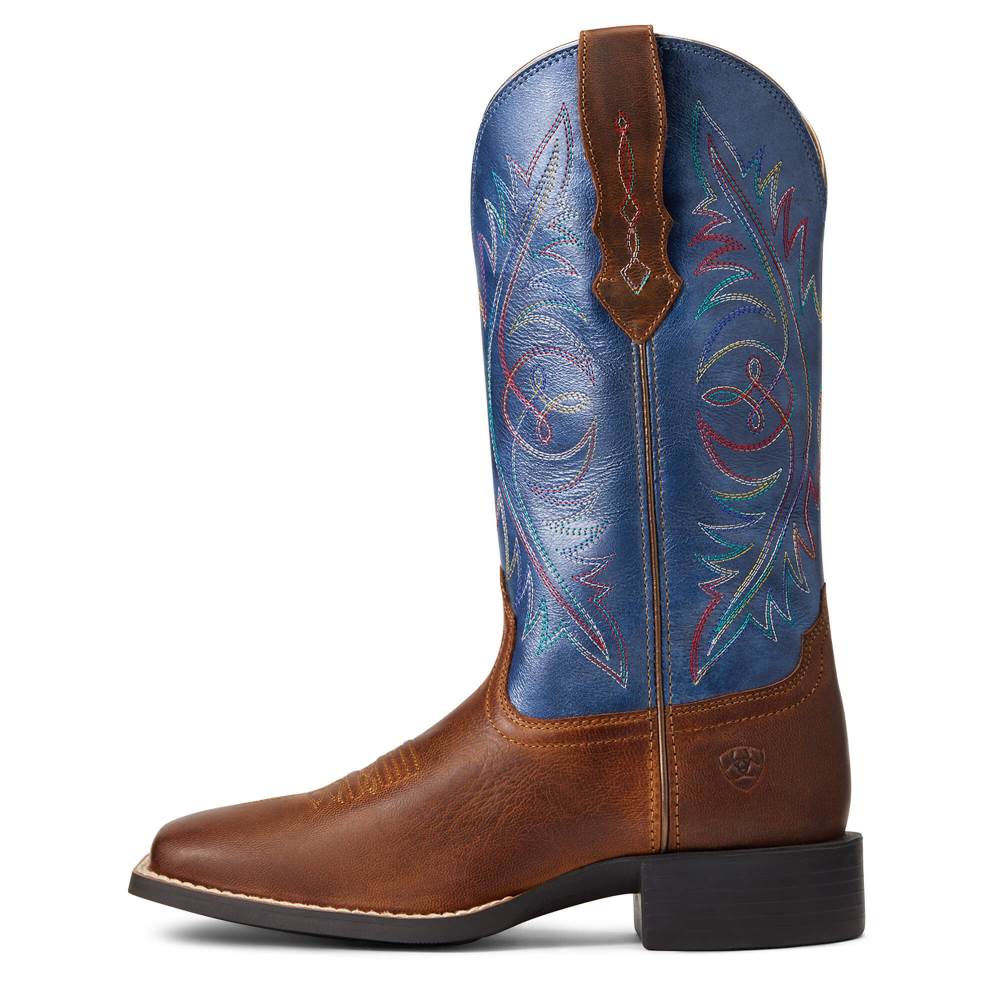 Ariat Round Up Wide Square Toe StretchFit Western Boot - SASSY BROWN