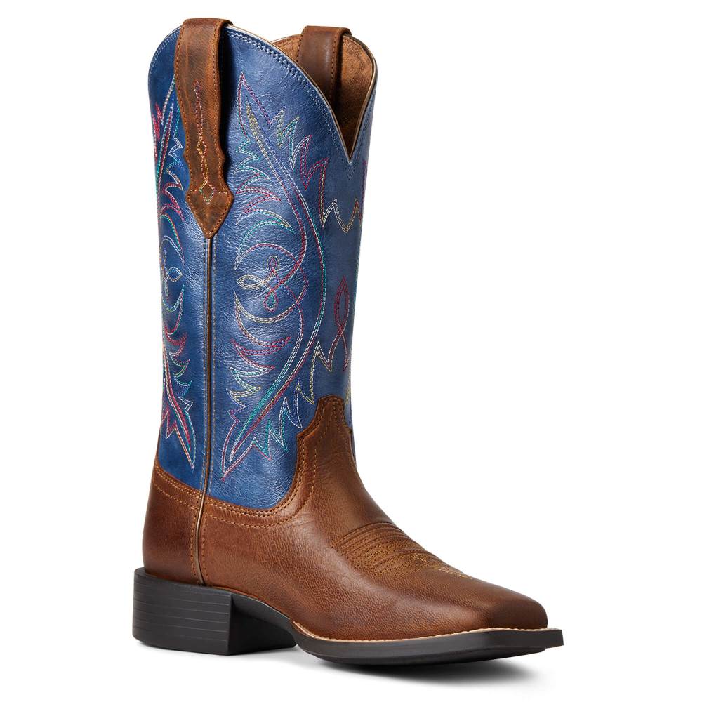 Ariat Round Up Wide Square Toe StretchFit Western Boot - SASSY BROWN