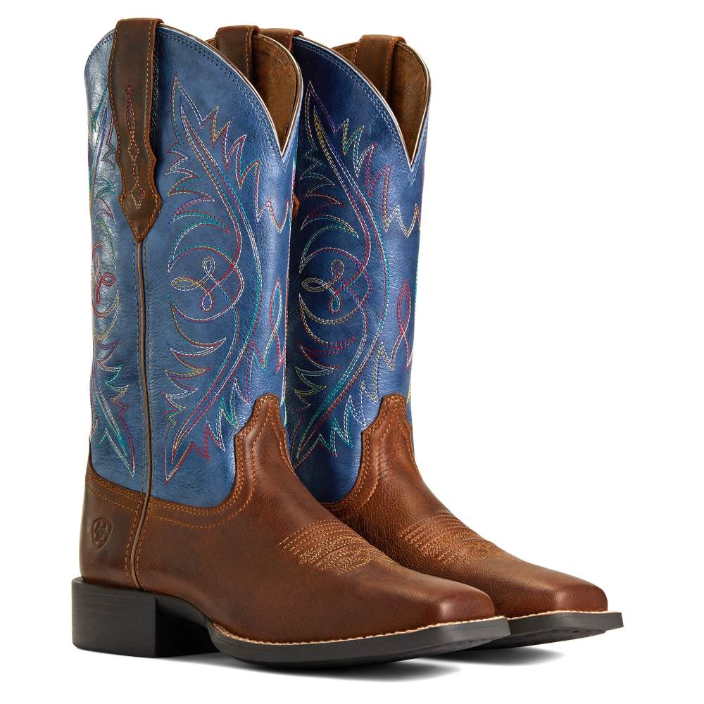 Ariat Round Up Wide Square Toe StretchFit Western Boot - SASSY BROWN