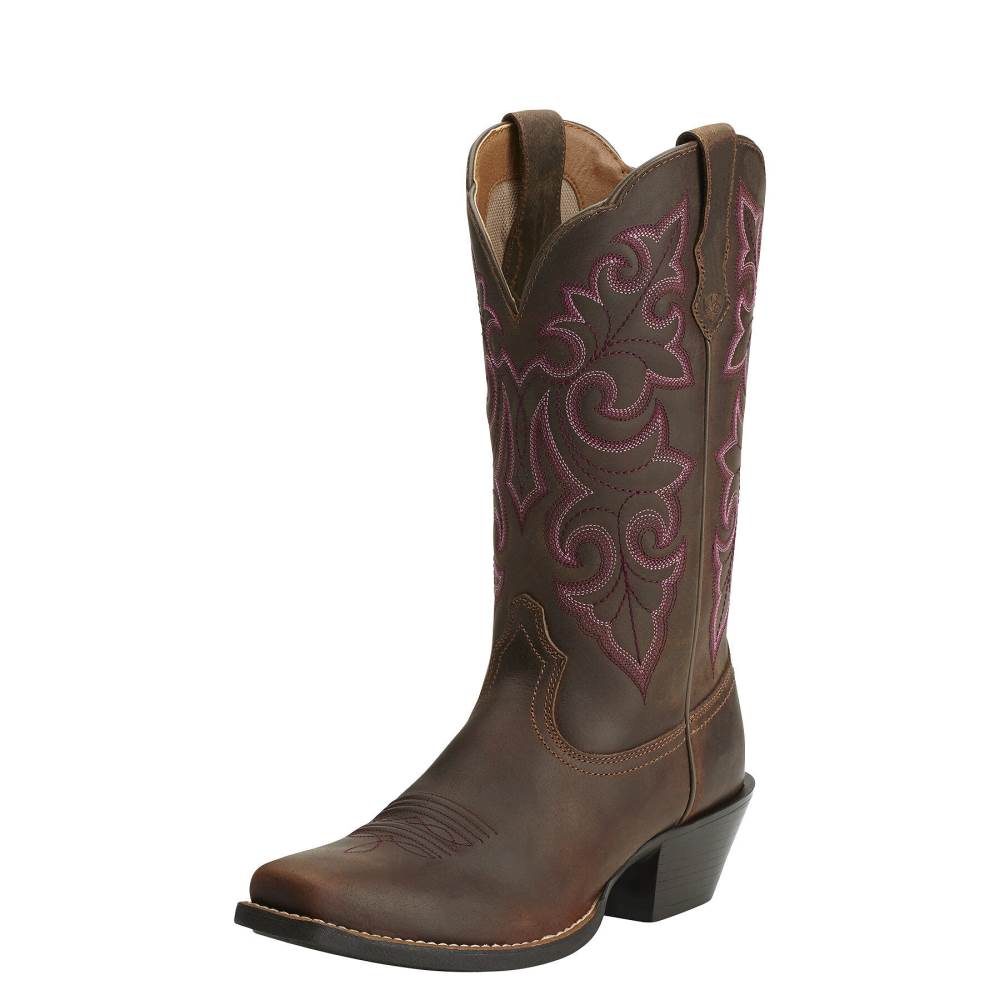 Ariat Round Up Square Toe Western Boot - POWDER BROWN