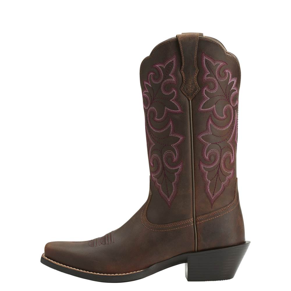 Ariat Round Up Square Toe Western Boot - POWDER BROWN