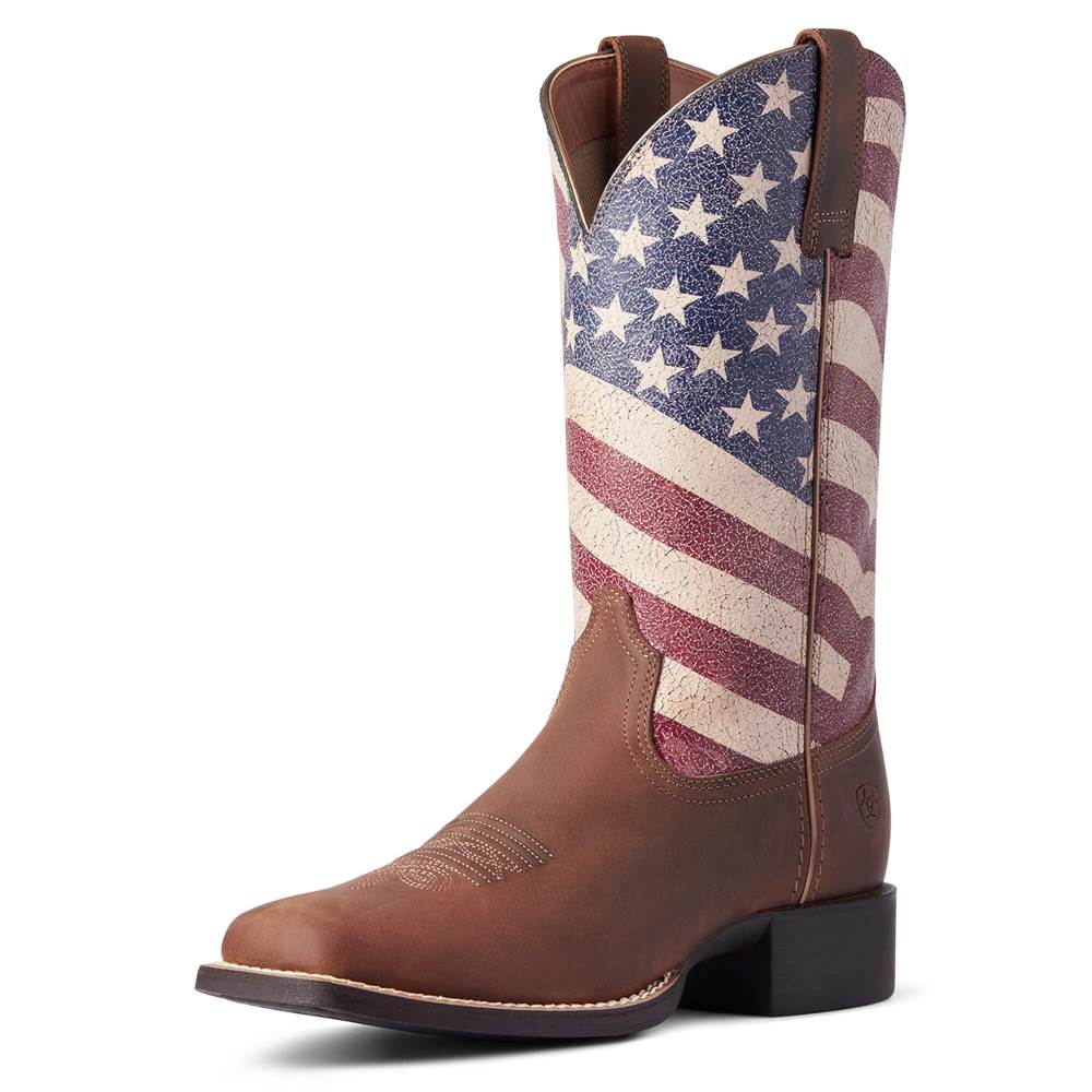 Ariat Round Up Patriot Western Boot - DISTRESSED BROWN - Click Image to Close