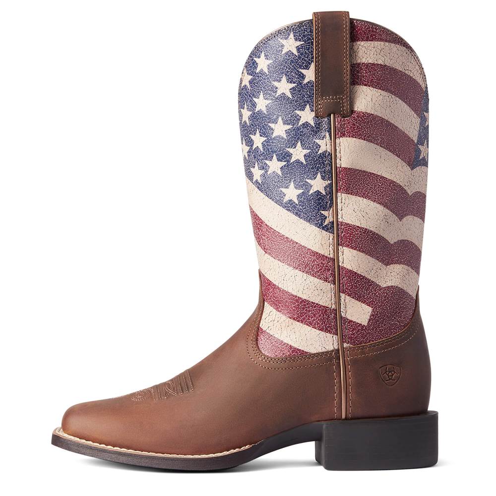 Ariat Round Up Patriot Western Boot - DISTRESSED BROWN