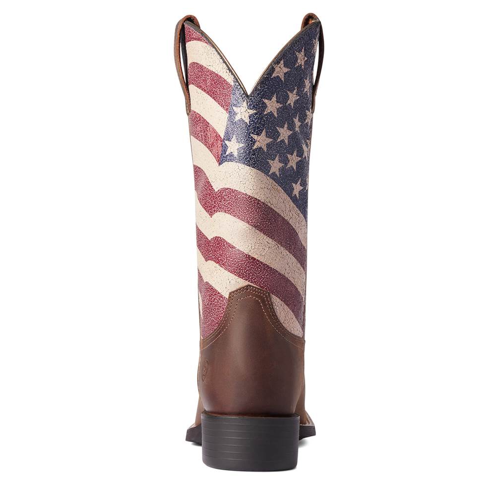 Ariat Round Up Patriot Western Boot - DISTRESSED BROWN