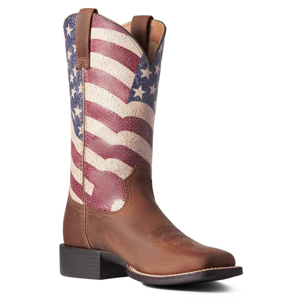 Ariat Round Up Patriot Western Boot - DISTRESSED BROWN