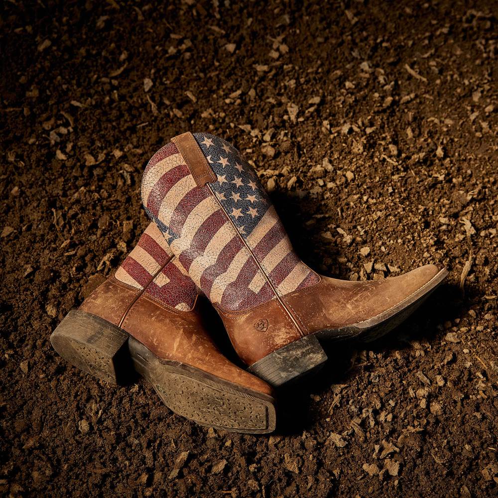 Ariat Round Up Patriot Western Boot - DISTRESSED BROWN