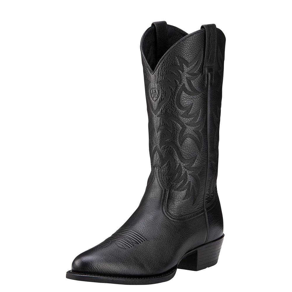 Ariat Heritage R Toe Western Boot - BLACK DEERTAN