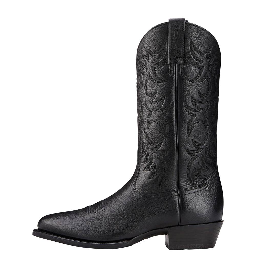 Ariat Heritage R Toe Western Boot - BLACK DEERTAN