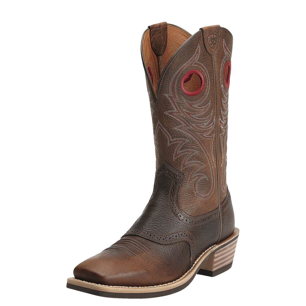 Ariat Heritage Roughstock Wide Square Toe Western Boot - BROWN OILED ROWDY - Click Image to Close