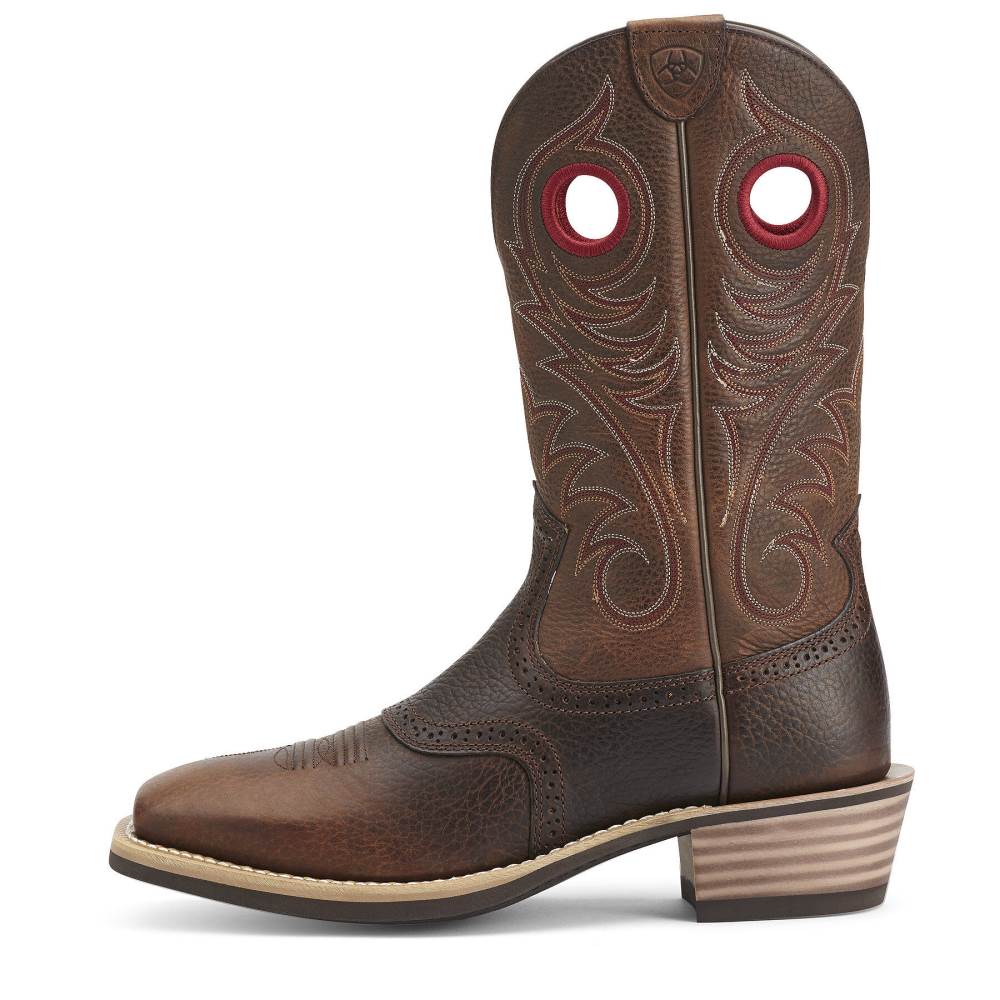 Ariat Heritage Roughstock Wide Square Toe Western Boot - BROWN OILED ROWDY