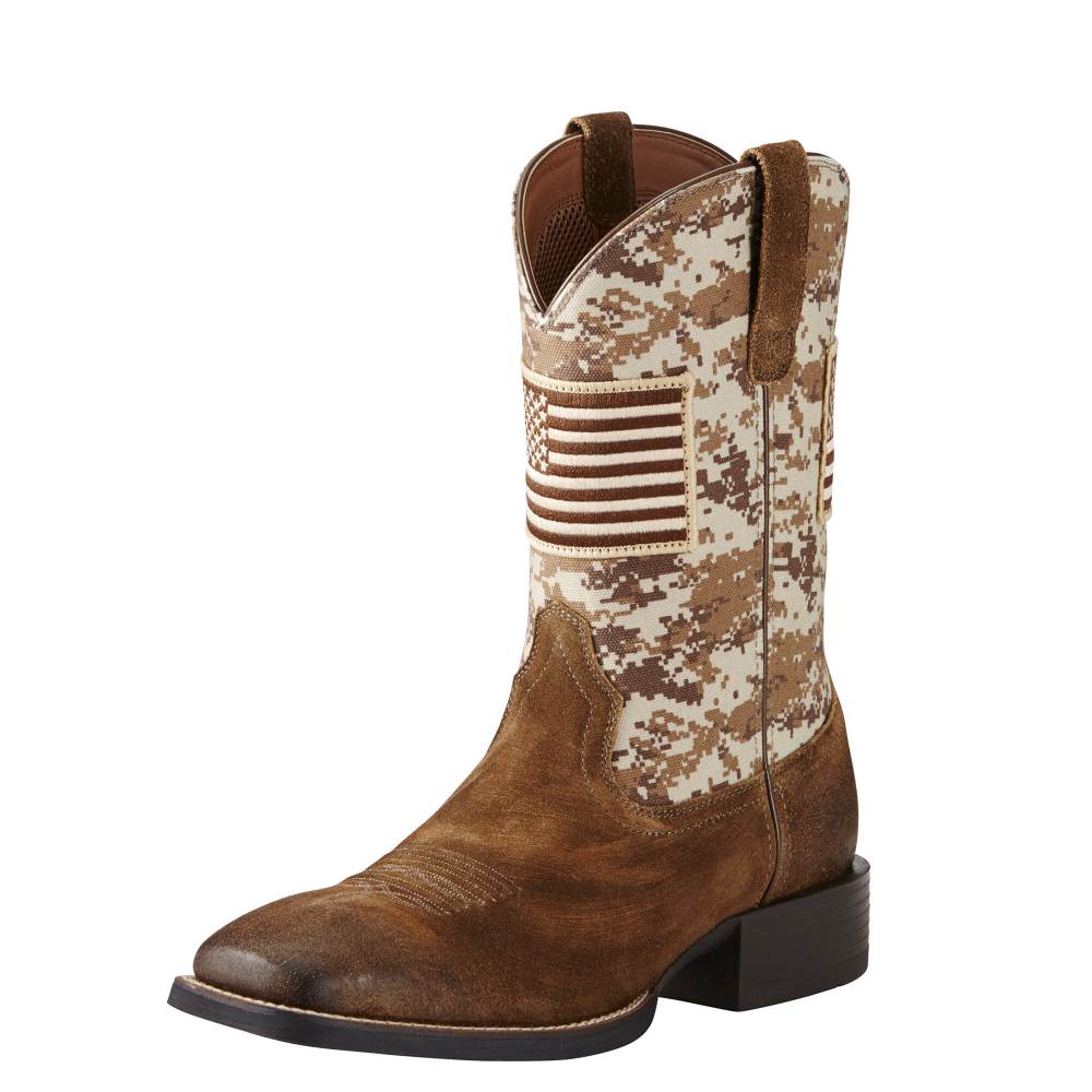 Ariat Sport Patriot Western Boot - ANTIQUE MOCHA SUEDE - Click Image to Close