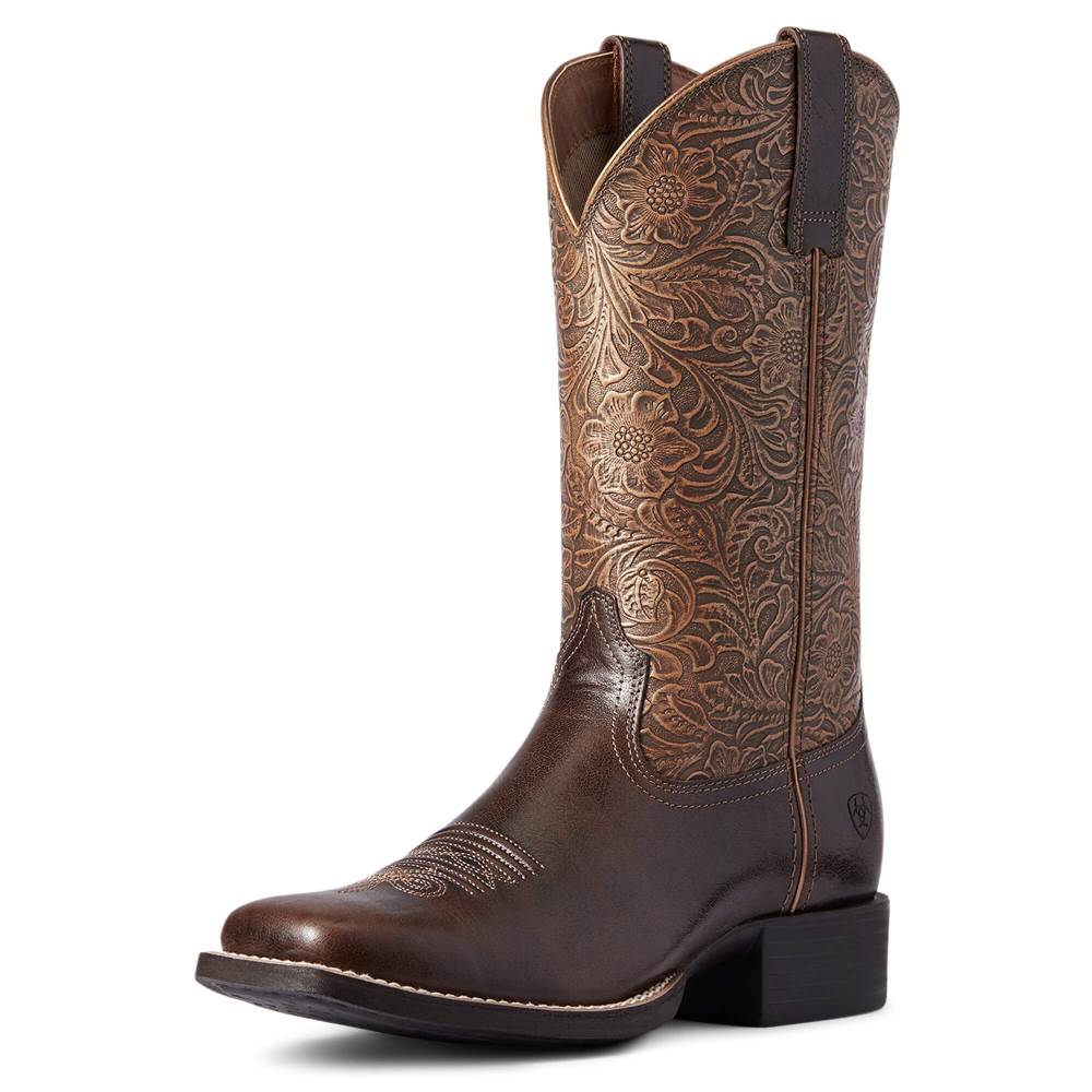 Ariat Round Up Wide Square Toe Western Boot - ARIZONA BROWN - Click Image to Close