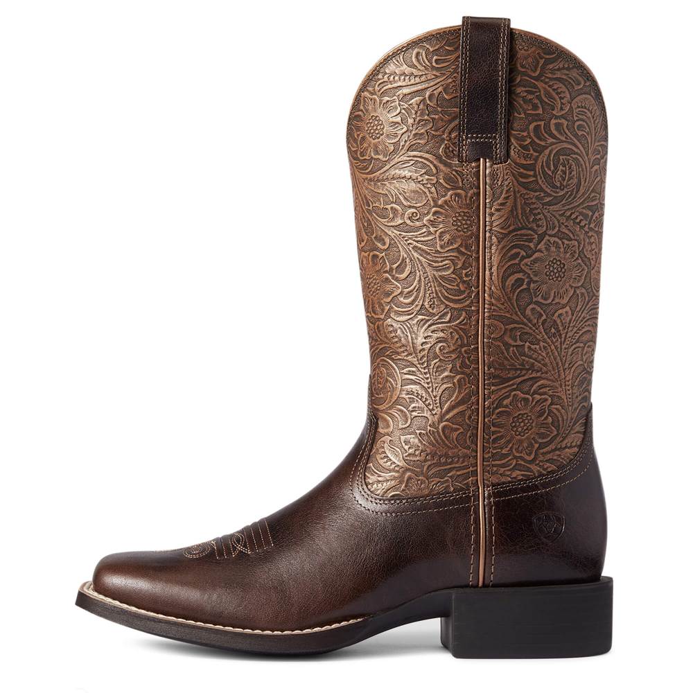 Ariat Round Up Wide Square Toe Western Boot - ARIZONA BROWN