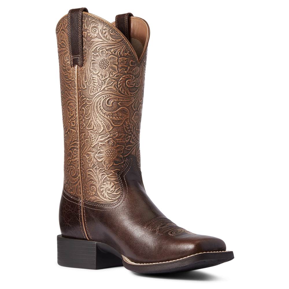 Ariat Round Up Wide Square Toe Western Boot - ARIZONA BROWN