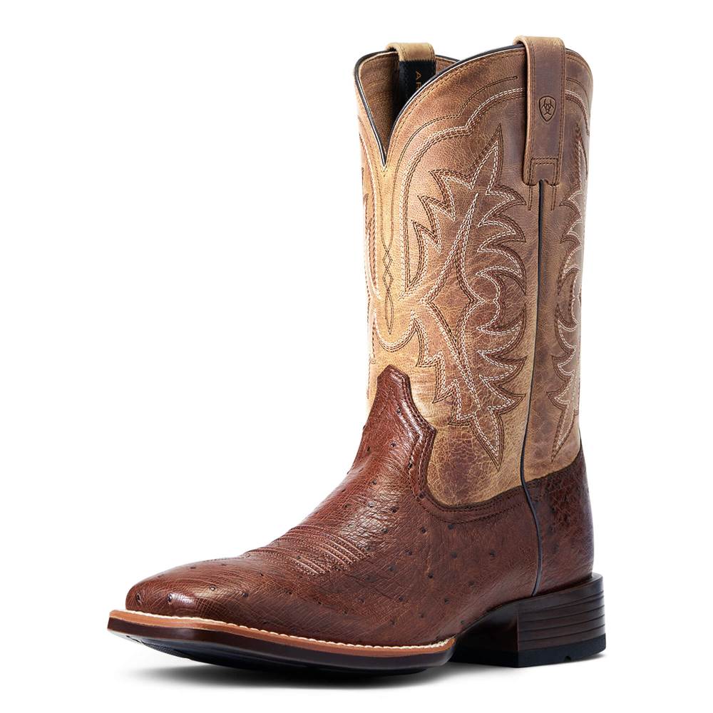 Ariat Night Life Ultra Western Boot - ANTIQUE TABAC SQ OSTRICH - Click Image to Close