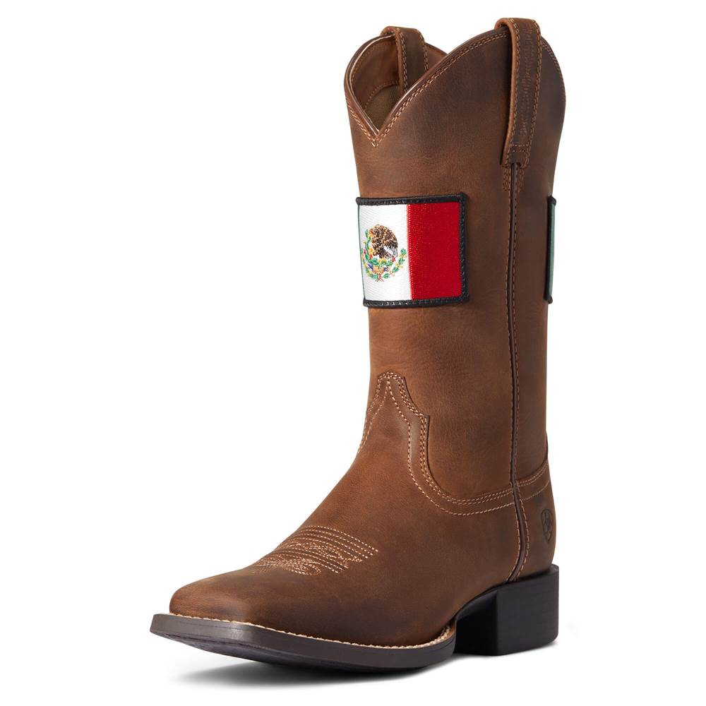 Ariat Round Up Orgullo Mexicano Western Boot - DISTRESSED BROWN