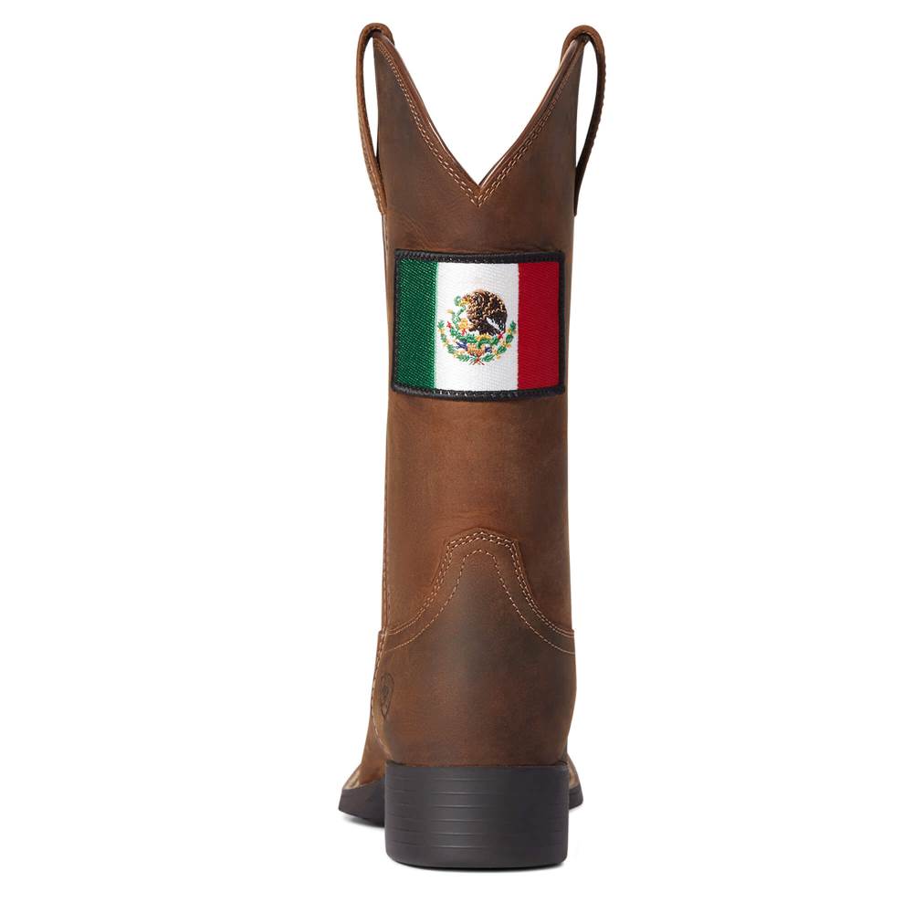 Ariat Round Up Orgullo Mexicano Western Boot - DISTRESSED BROWN