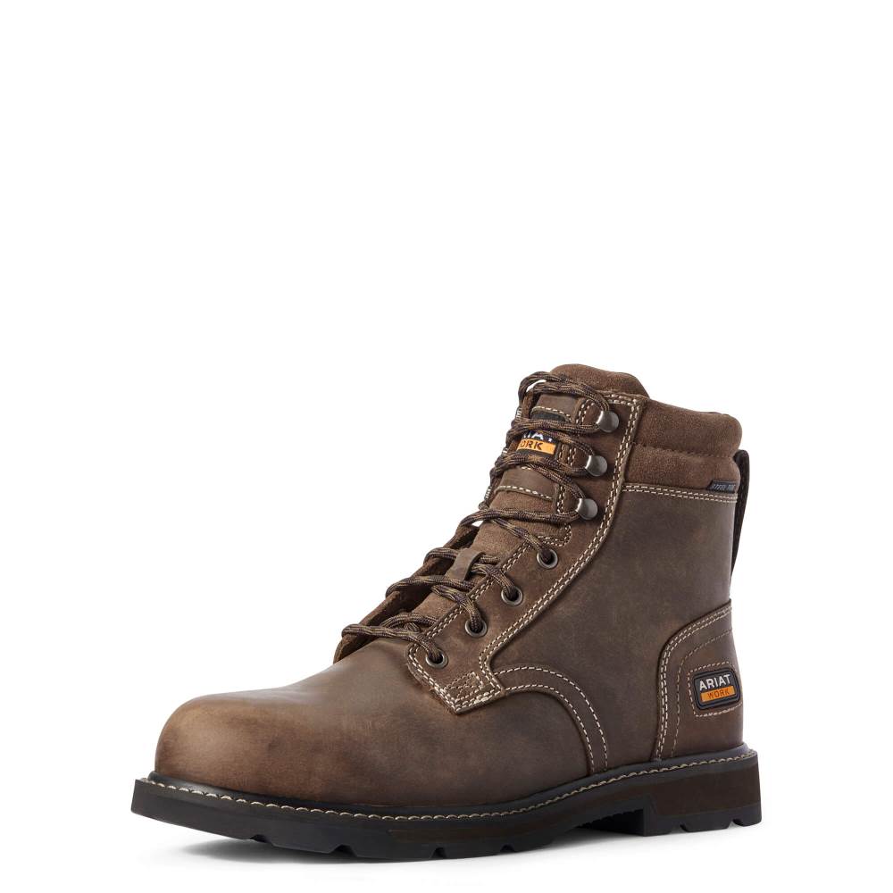 Ariat Groundbreaker 6" II Steel Toe Work Boot - BROWN - Click Image to Close