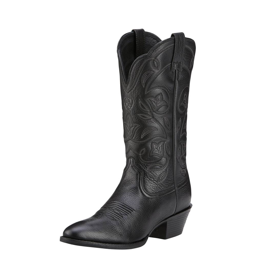 Ariat Heritage R Toe Western Boot - BLACK DEERTAN - Click Image to Close